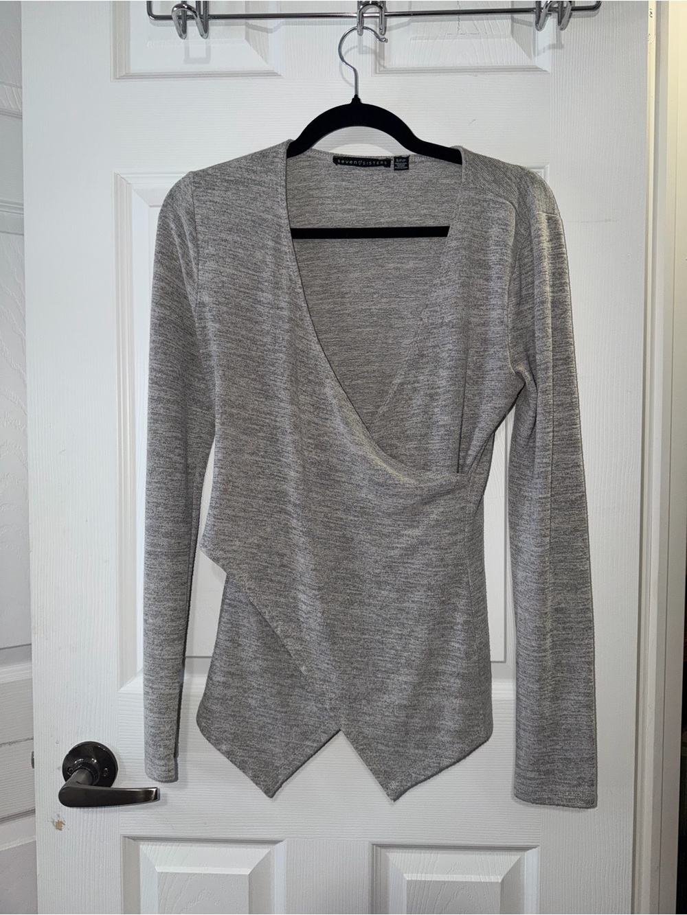 Grey Wrap-Style Long Sleeve Top